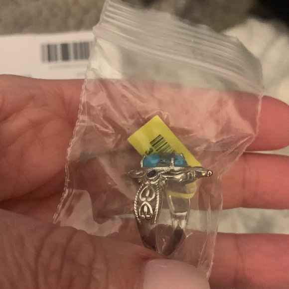 NWT Turquoise, Blue Sapphire Ring in Platinum over Sterling Silver 6.21 ctw - Picture 7 of 7